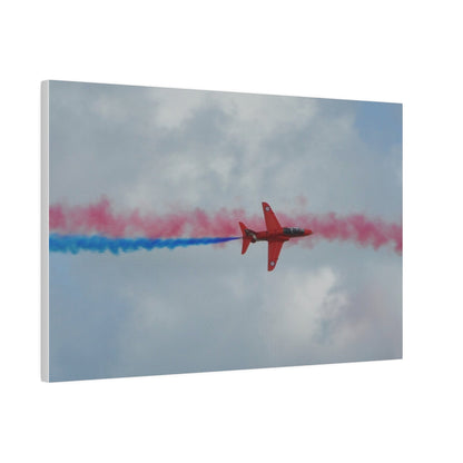 Single Red Arrow Flying From The Left Top View With Blue Smoke, Matte Canvas, Stretched, 0.75" - The Trio Synergize Group