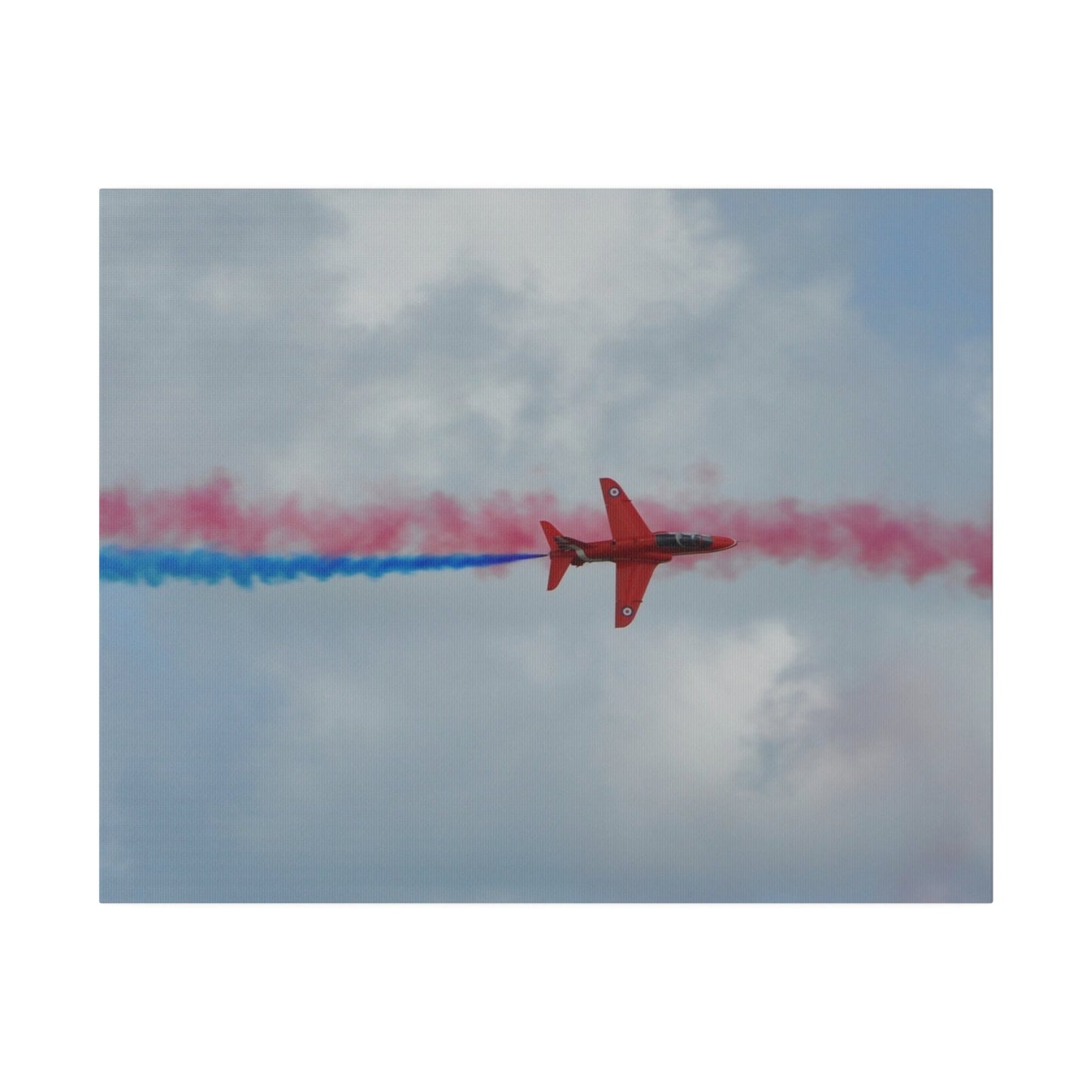 Single Red Arrow Flying From The Left Top View With Blue Smoke, Matte Canvas, Stretched, 0.75" - The Trio Synergize Group