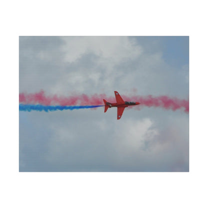 Single Red Arrow Flying From The Left Top View With Blue Smoke, Matte Canvas, Stretched, 0.75" - The Trio Synergize Group