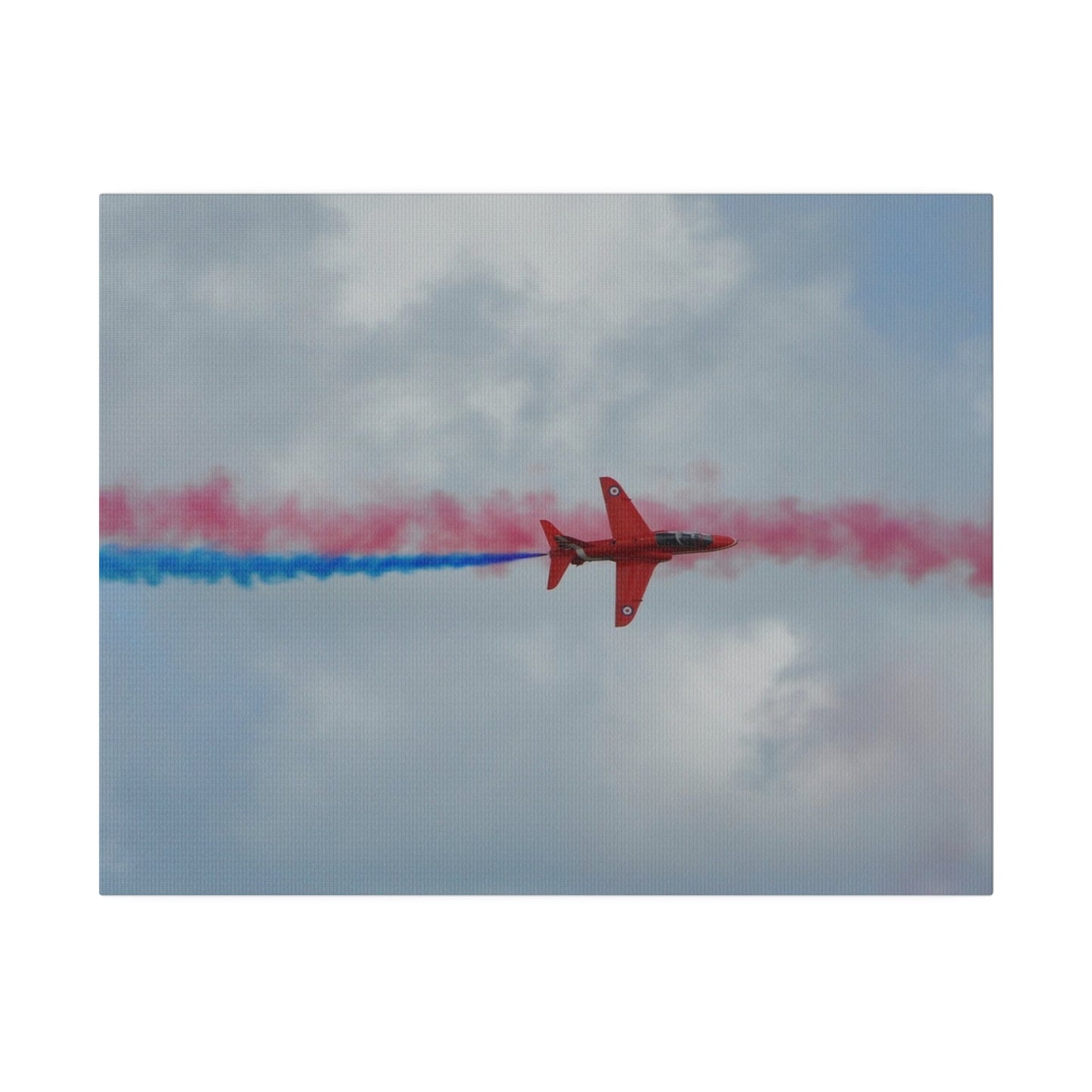 Single Red Arrow Flying From The Left Top View With Blue Smoke, Matte Canvas, Stretched, 0.75" - The Trio Synergize Group