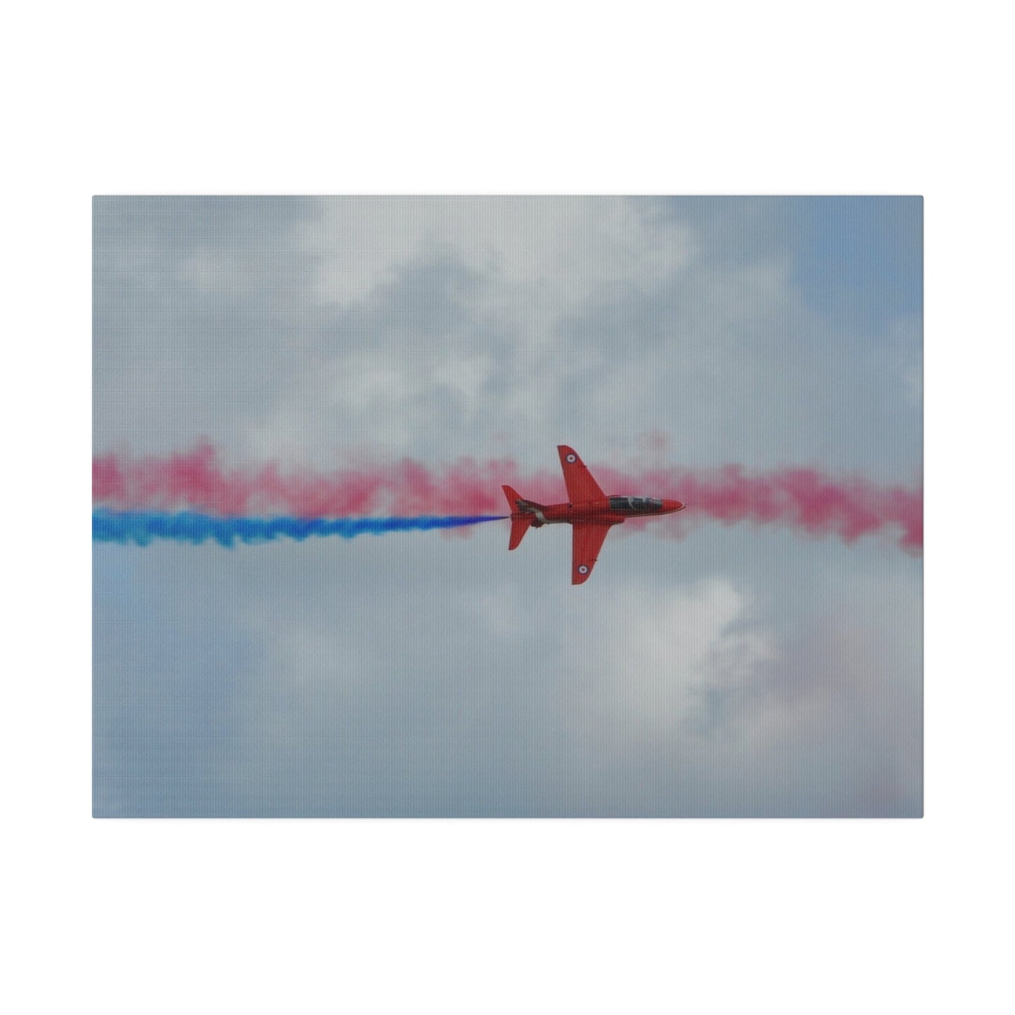 Single Red Arrow Flying From The Left Top View With Blue Smoke, Matte Canvas, Stretched, 0.75" - The Trio Synergize Group