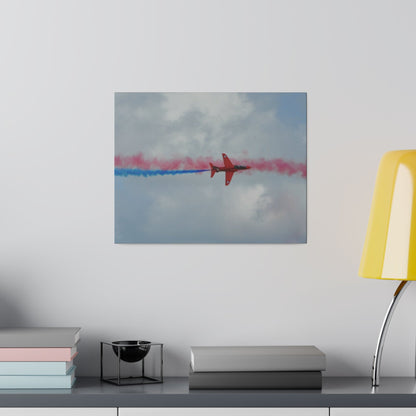 Single Red Arrow Flying From The Left Top View With Blue Smoke, Matte Canvas, Stretched, 0.75" - The Trio Synergize Group
