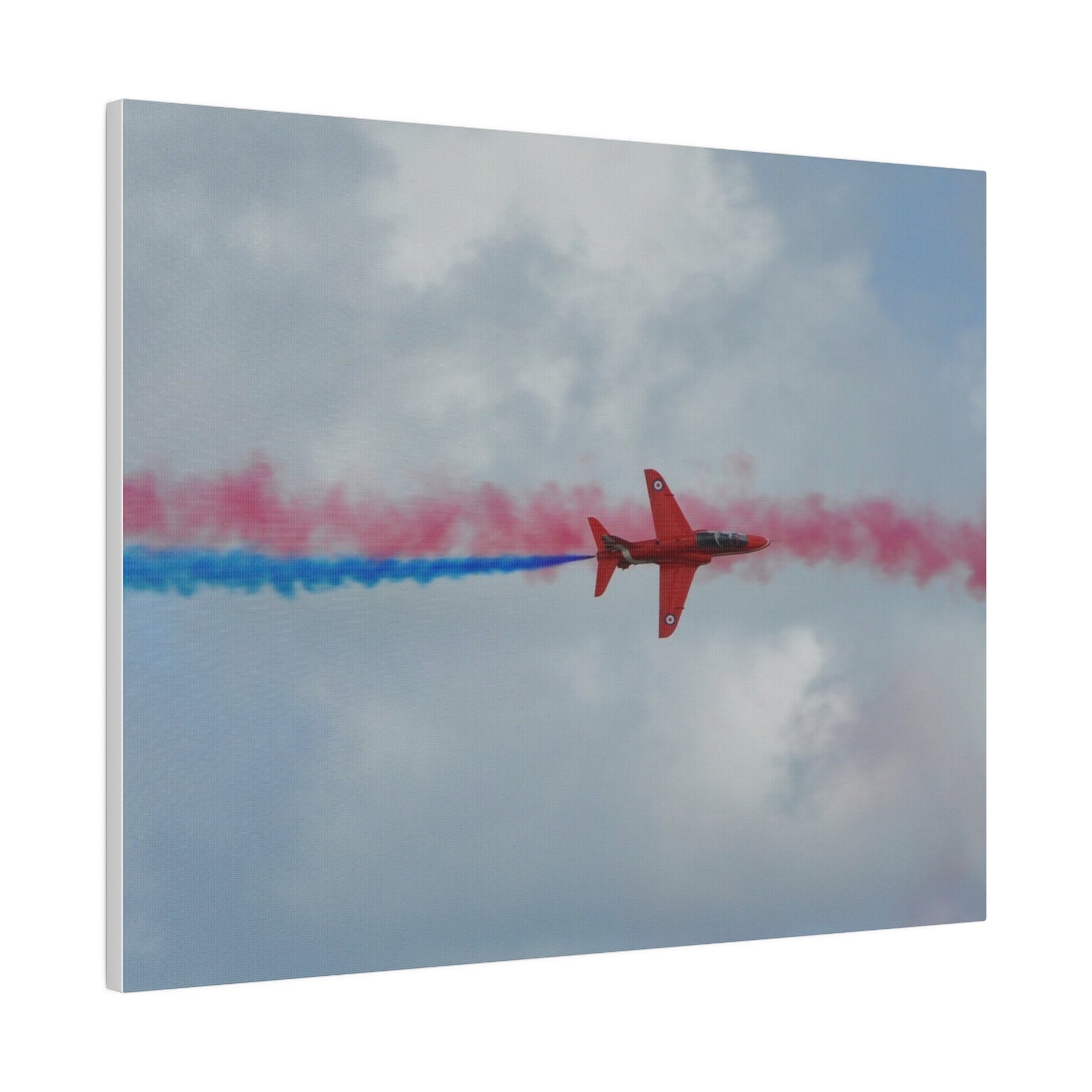 Single Red Arrow Flying From The Left Top View With Blue Smoke, Matte Canvas, Stretched, 0.75" - The Trio Synergize Group