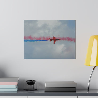 Single Red Arrow Flying From The Left Top View With Blue Smoke, Matte Canvas, Stretched, 0.75" - The Trio Synergize Group