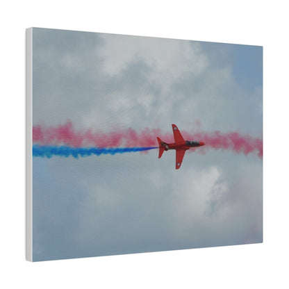 Single Red Arrow Flying From The Left Top View With Blue Smoke, Matte Canvas, Stretched, 0.75" - The Trio Synergize Group