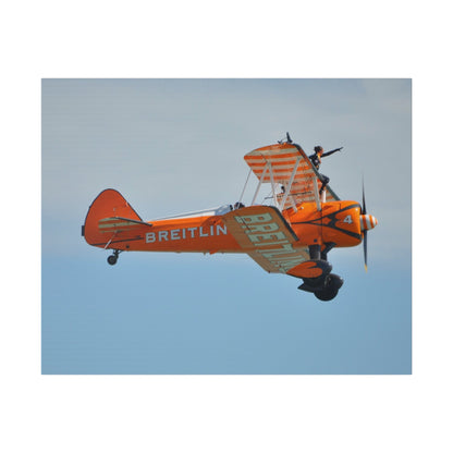 Single Wing Walker Flying From The Left Side View, With The Person Sitting On The Wing Reaching Out, Very Close Up, Matte Canvas, Stretched, 0.75" - The Trio Synergize Group