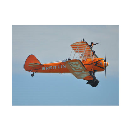 Single Wing Walker Flying From The Left Side View, With The Person Sitting On The Wing Reaching Out, Very Close Up, Matte Canvas, Stretched, 0.75" - The Trio Synergize Group