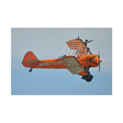 Single Wing Walker Flying From The Left Side View, With The Person Sitting On The Wing Reaching Out, Very Close Up, Matte Canvas, Stretched, 0.75" - The Trio Synergize Group