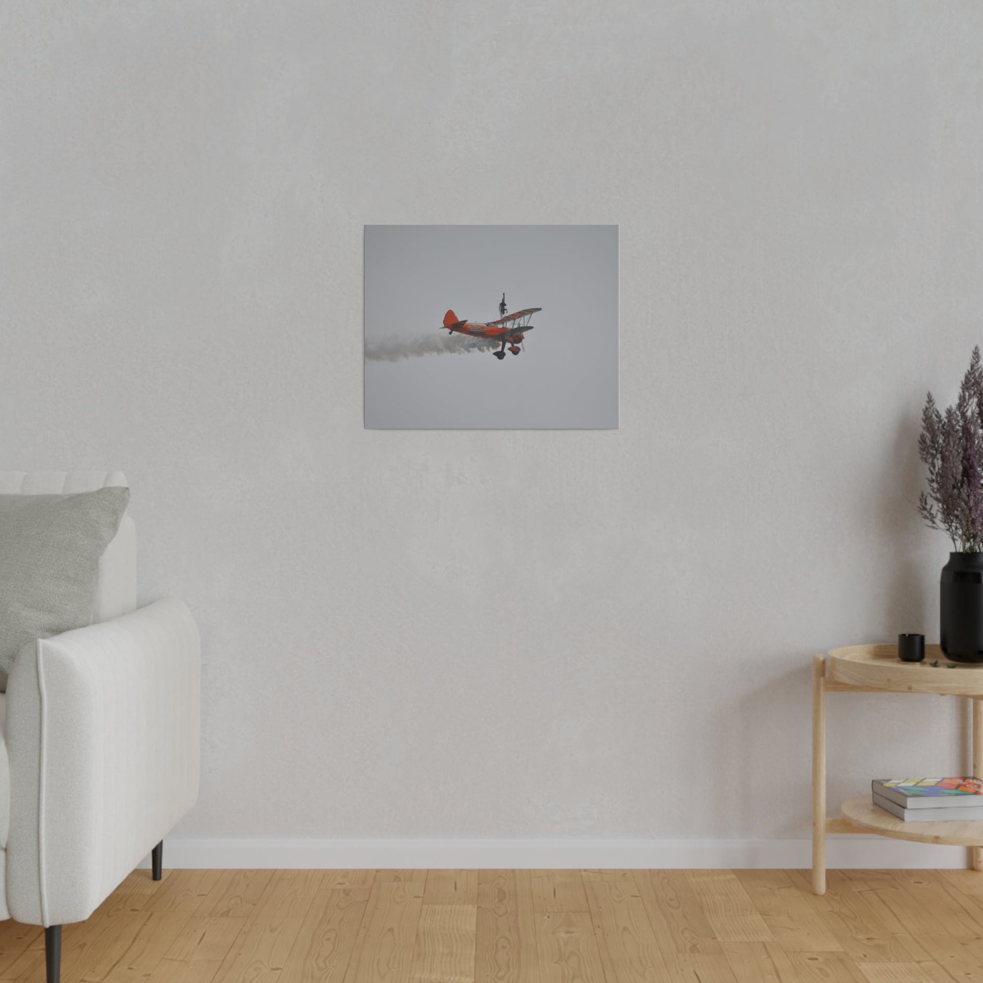 Single Wing Walker Flying From The Left With Side View And Smoke With Person Upside Close Up, Matte Canvas, Stretched, 0.75" - The Trio Synergize Group