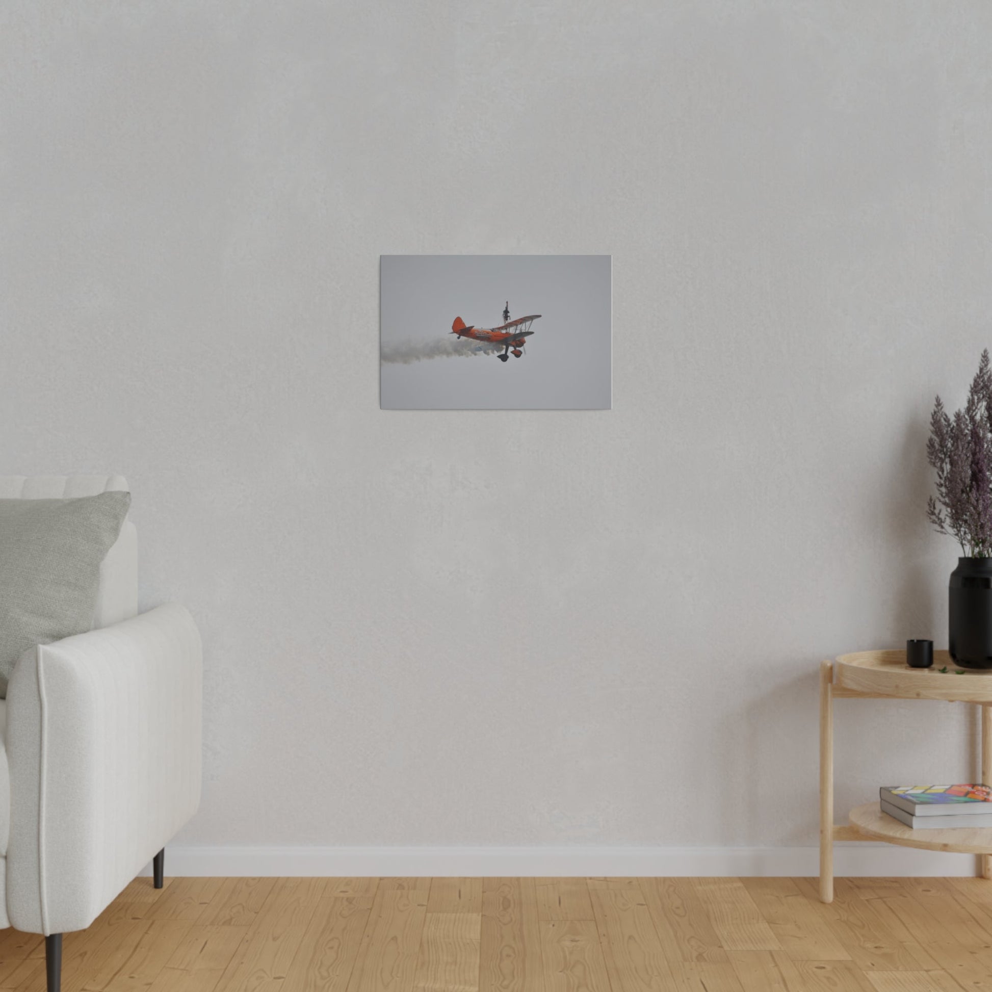 Single Wing Walker Flying From The Left With Side View And Smoke With Person Upside Close Up, Matte Canvas, Stretched, 0.75" - The Trio Synergize Group