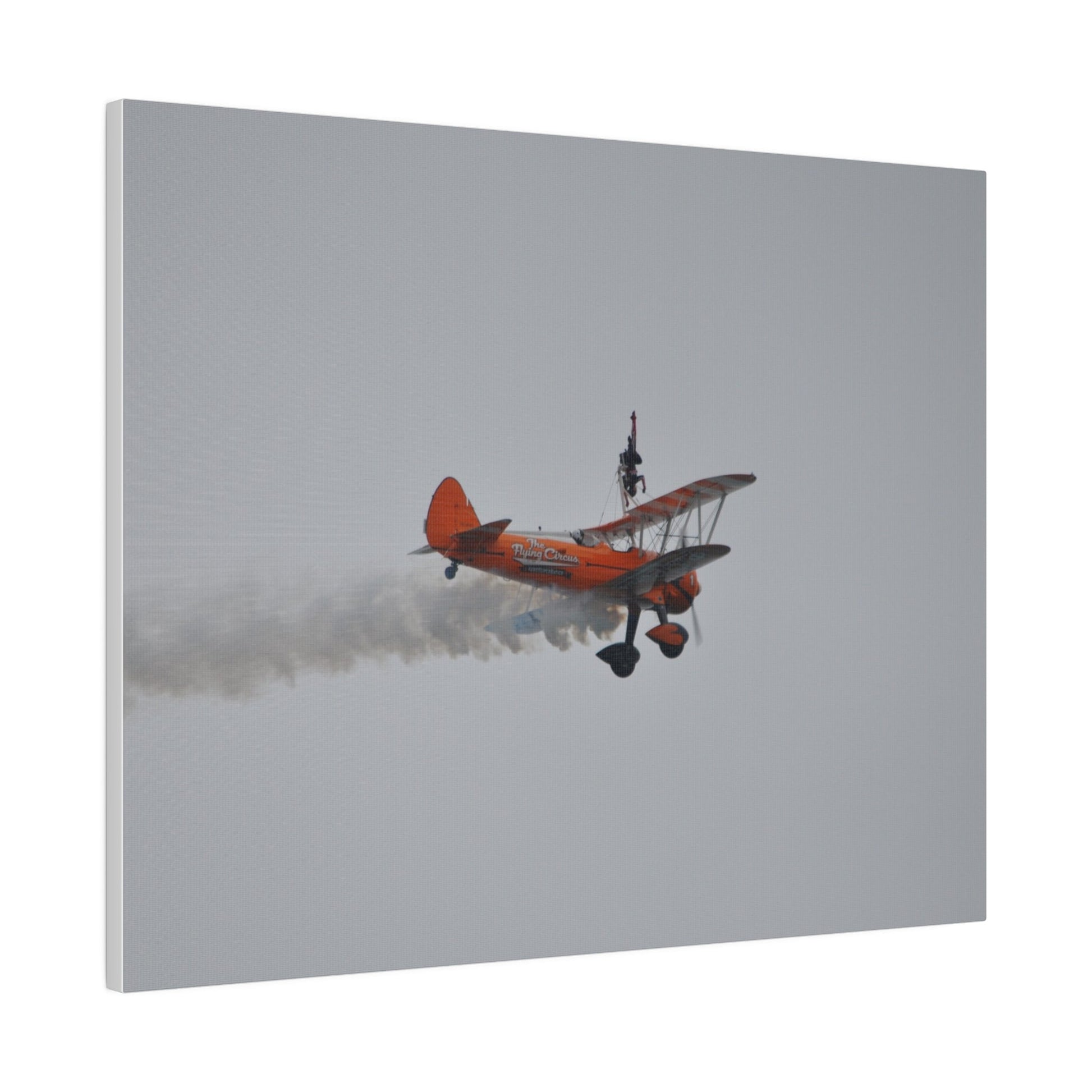 Single Wing Walker Flying From The Left With Side View And Smoke With Person Upside Close Up, Matte Canvas, Stretched, 0.75" - The Trio Synergize Group