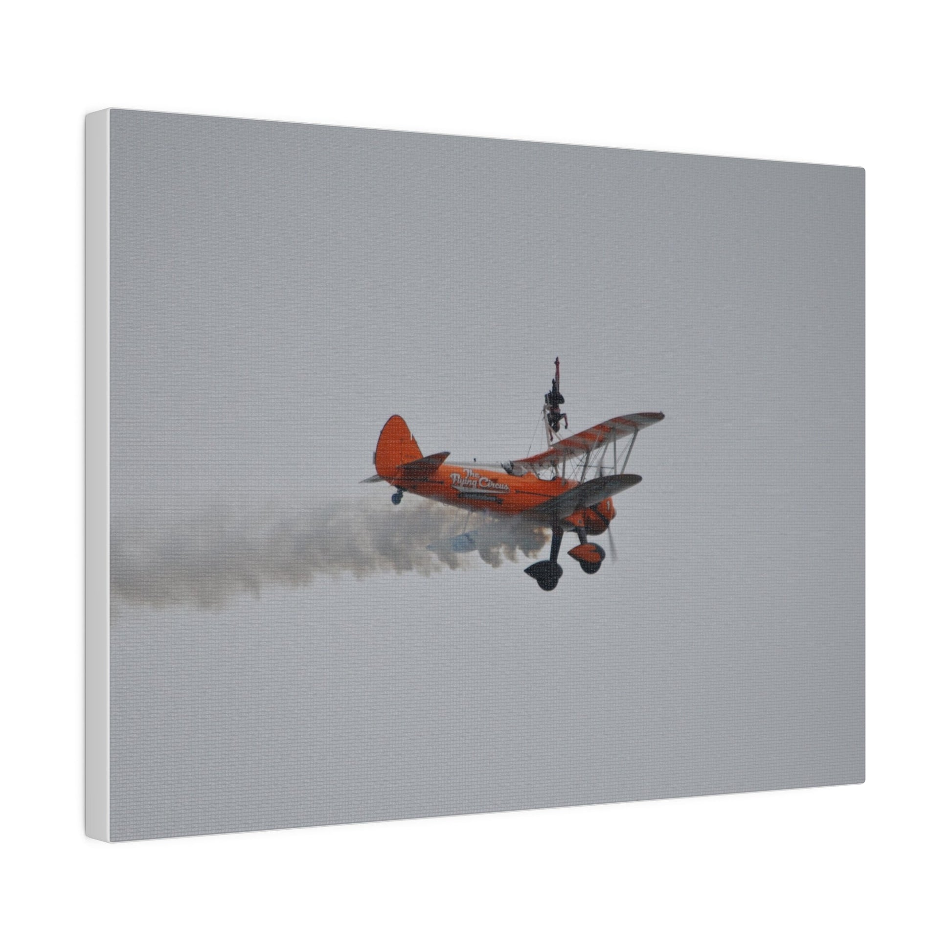 Single Wing Walker Flying From The Left With Side View And Smoke With Person Upside Close Up, Matte Canvas, Stretched, 0.75" - The Trio Synergize Group