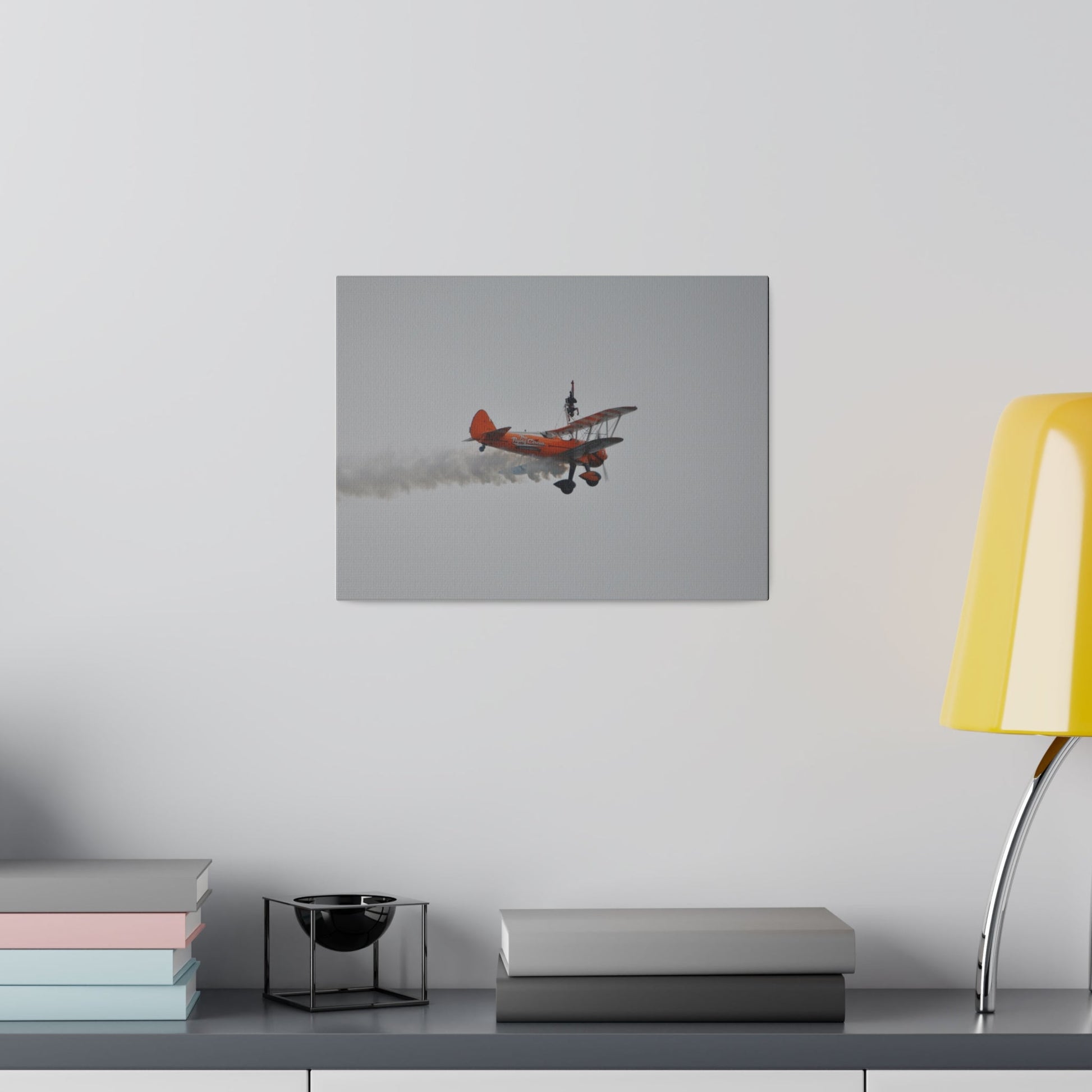 Single Wing Walker Flying From The Left With Side View And Smoke With Person Upside Close Up, Matte Canvas, Stretched, 0.75" - The Trio Synergize Group