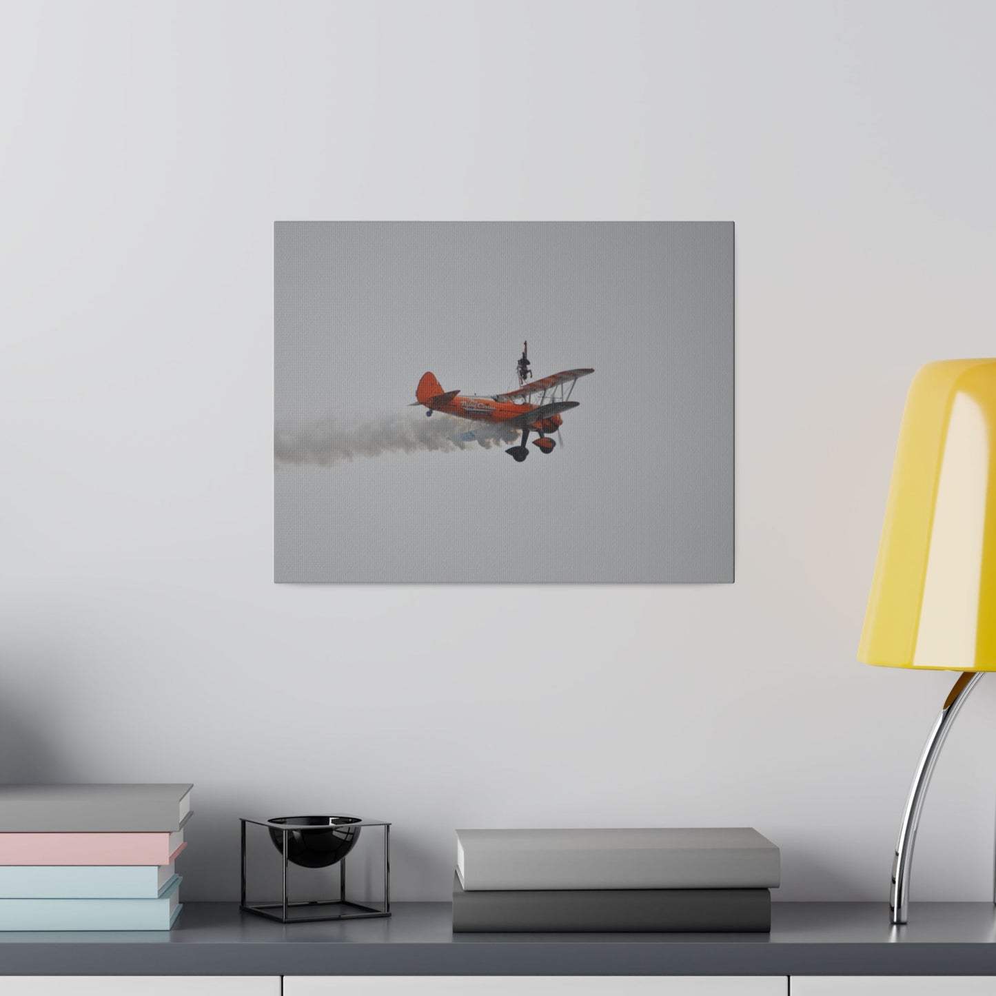 Single Wing Walker Flying From The Left With Side View And Smoke With Person Upside Close Up, Matte Canvas, Stretched, 0.75" - The Trio Synergize Group