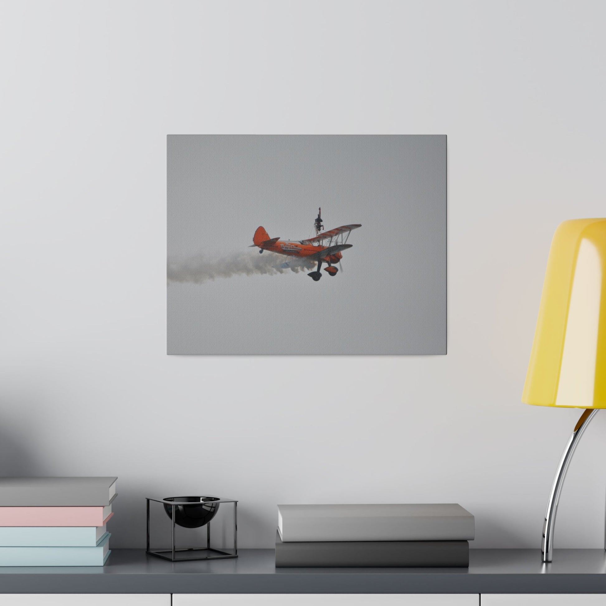 Single Wing Walker Flying From The Left With Side View And Smoke With Person Upside Close Up, Matte Canvas, Stretched, 0.75" - The Trio Synergize Group