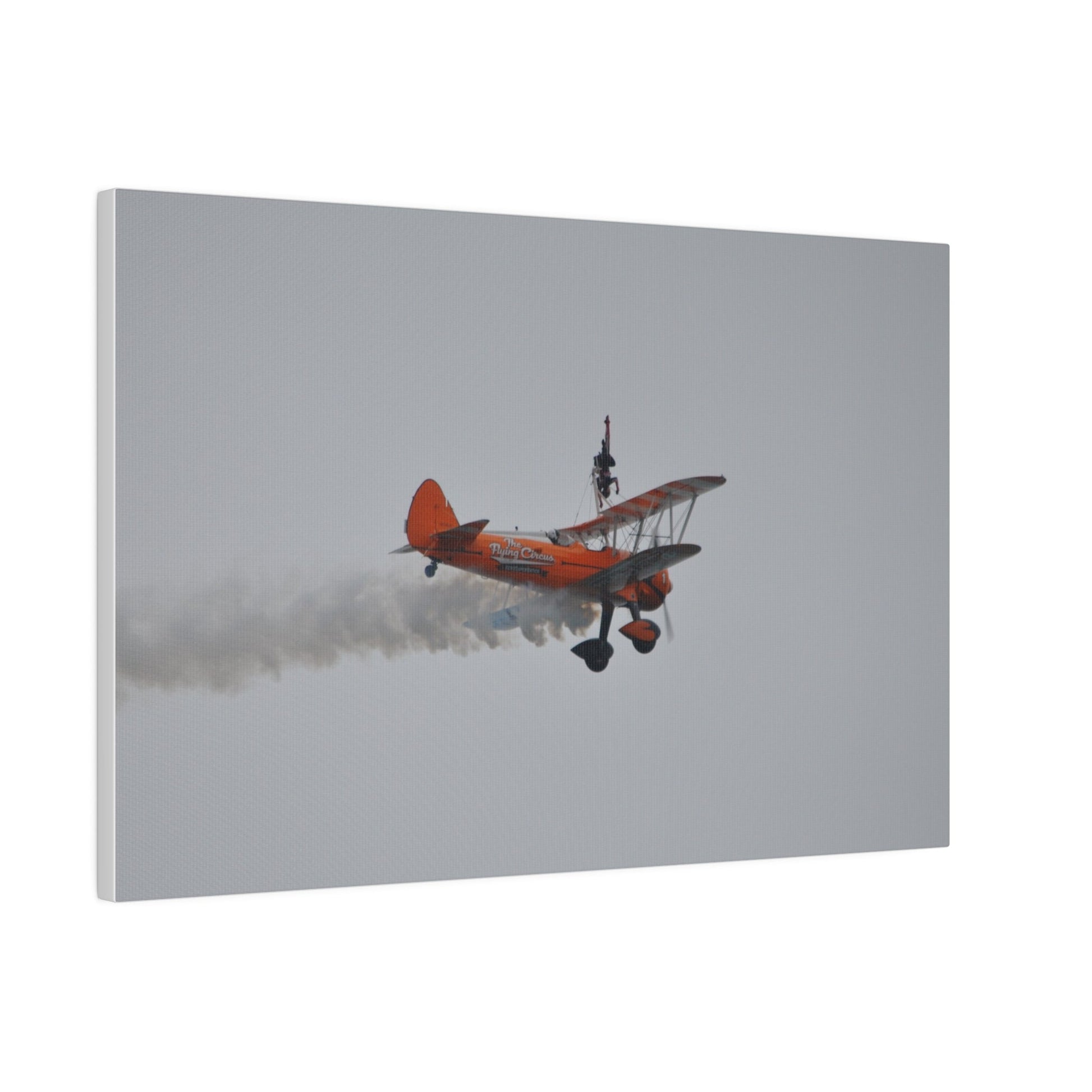Single Wing Walker Flying From The Left With Side View And Smoke With Person Upside Close Up, Matte Canvas, Stretched, 0.75" - The Trio Synergize Group
