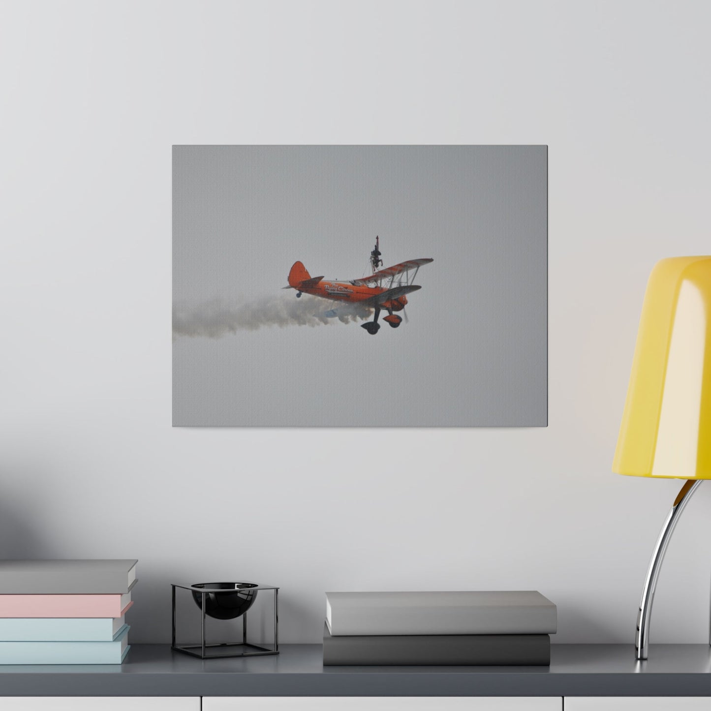 Single Wing Walker Flying From The Left With Side View And Smoke With Person Upside Close Up, Matte Canvas, Stretched, 0.75" - The Trio Synergize Group
