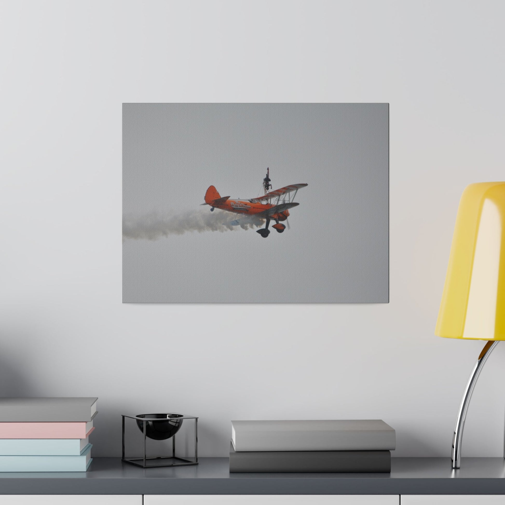 Single Wing Walker Flying From The Left With Side View And Smoke With Person Upside Close Up, Matte Canvas, Stretched, 0.75" - The Trio Synergize Group