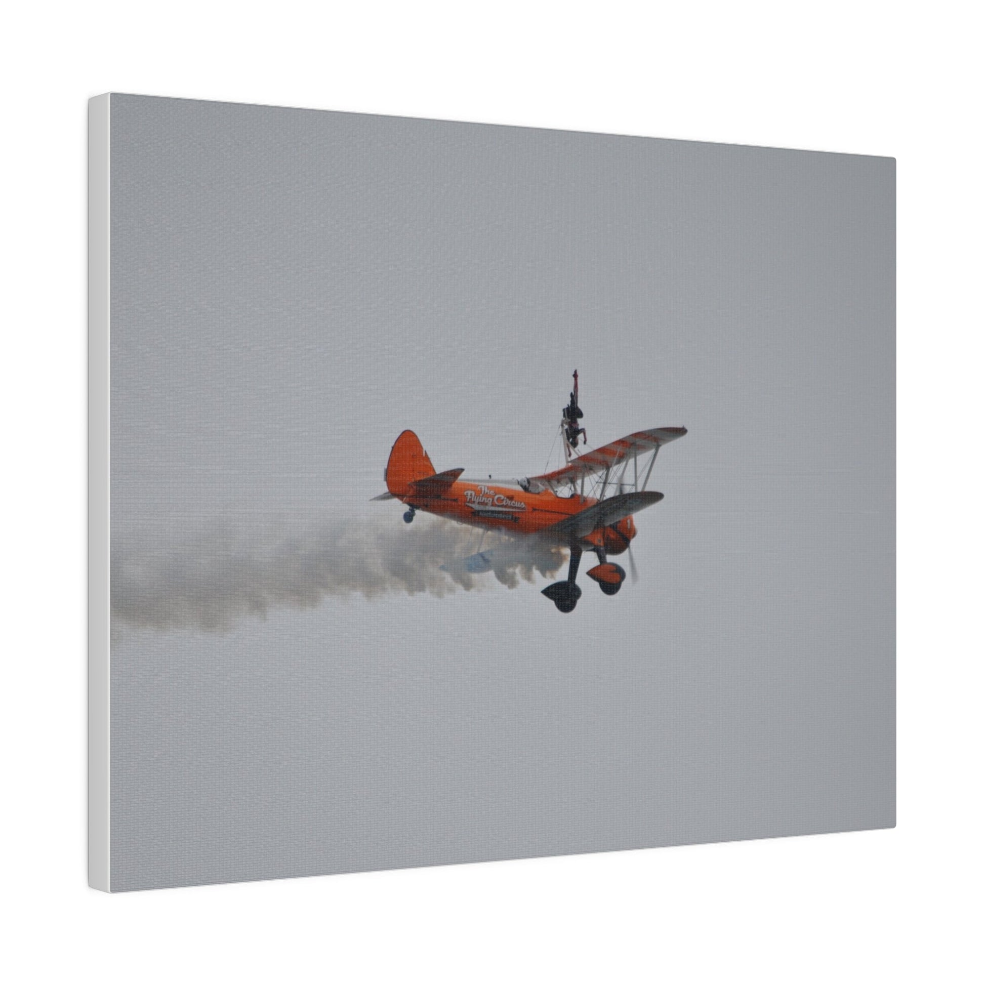 Single Wing Walker Flying From The Left With Side View And Smoke With Person Upside Close Up, Matte Canvas, Stretched, 0.75" - The Trio Synergize Group