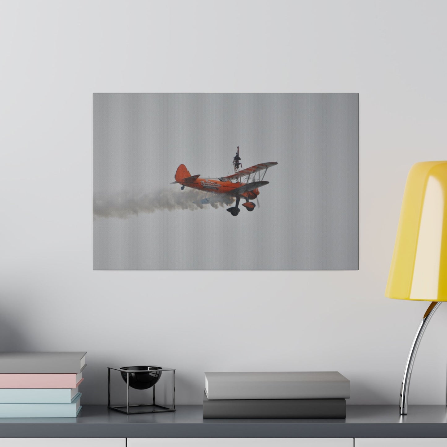 Single Wing Walker Flying From The Left With Side View And Smoke With Person Upside Close Up, Matte Canvas, Stretched, 0.75" - The Trio Synergize Group