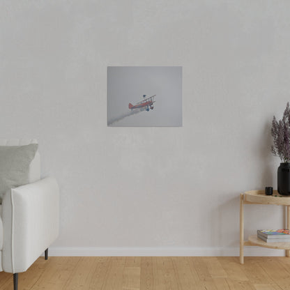 Single Wing Walker Flying From The Left With Side View Ascending, With Smoke And Person Laying Sideways Close Up, Matte Canvas, Stretched, 0.75" - The Trio Synergize Group