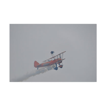 Single Wing Walker Flying From The Left With Side View Ascending, With Smoke And Person Laying Sideways Close Up, Matte Canvas, Stretched, 0.75" - The Trio Synergize Group