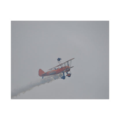Single Wing Walker Flying From The Left With Side View Ascending, With Smoke And Person Laying Sideways Close Up, Matte Canvas, Stretched, 0.75" - The Trio Synergize Group