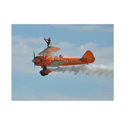 Single Wing Walker Flying From The Right Side View With Smoke, With The Person Lifting Left Leg Up, Very Close Up, Matte Canvas, Stretched, 0.75" - The Trio Synergize Group