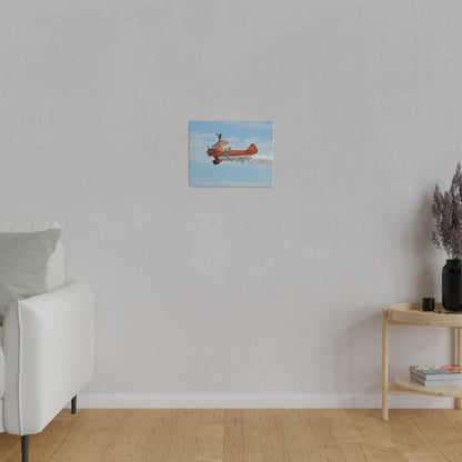 Single Wing Walker Flying From The Right Side View With Smoke, With The Person Lifting Left Leg Up, Very Close Up, Matte Canvas, Stretched, 0.75" - The Trio Synergize Group