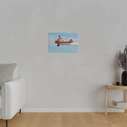 Single Wing Walker Flying From The Right Side View With Smoke, With The Person Lifting Left Leg Up, Very Close Up, Matte Canvas, Stretched, 0.75" - The Trio Synergize Group
