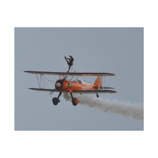 The Wing Walker Flying With Smoke & Person Close Up Canvas - The Trio Synergize Group