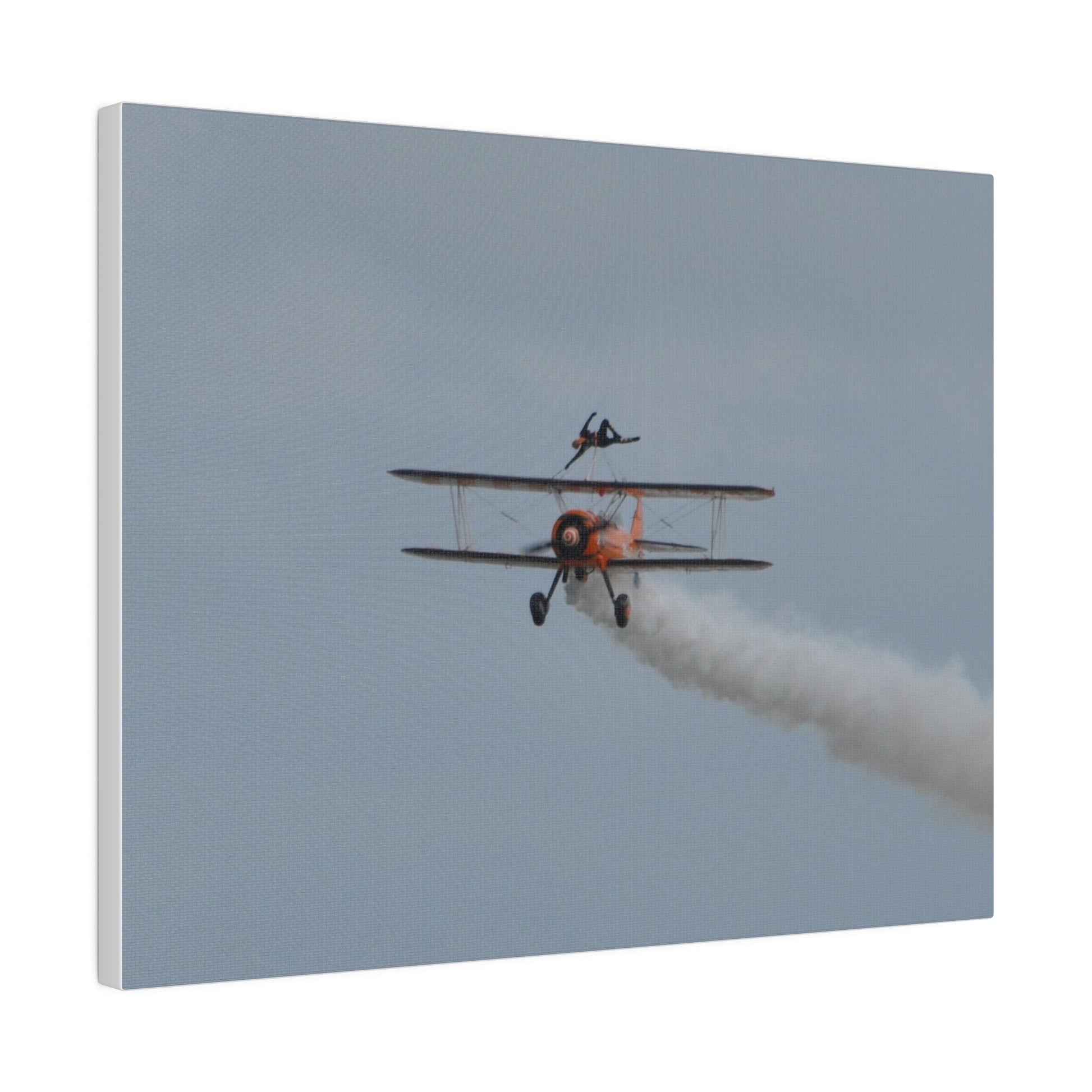 Single Wing Walker Flying Straight Forward With Smoke, With The Person Laying Sideways, Matte Canvas, Stretched, 0.75" - The Trio Synergize Group