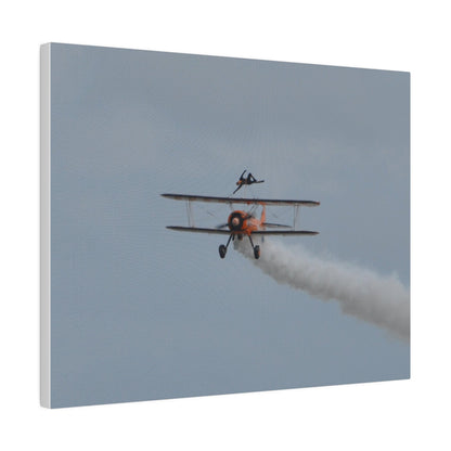 Single Wing Walker Flying Straight Forward With Smoke, With The Person Laying Sideways, Matte Canvas, Stretched, 0.75" - The Trio Synergize Group