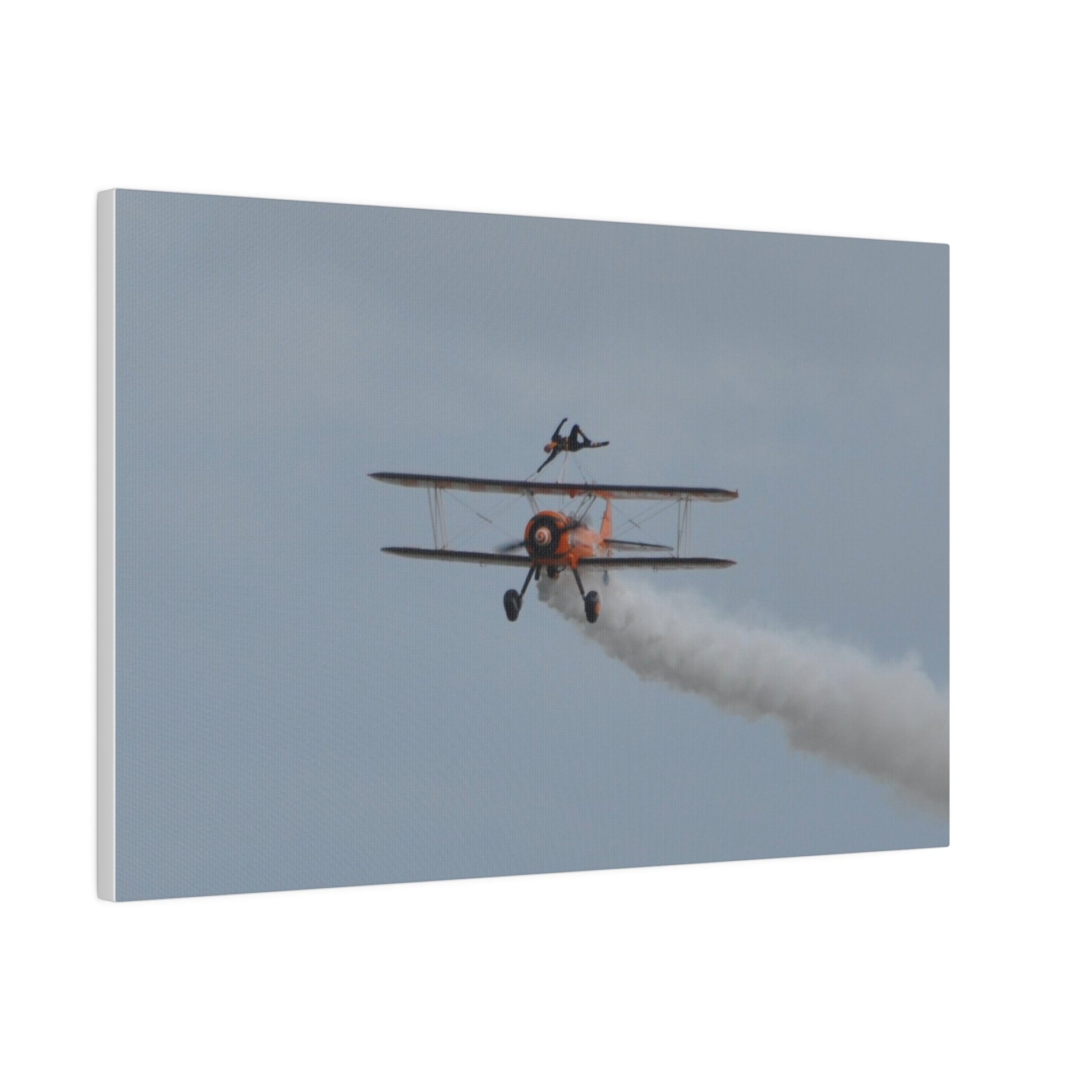 Single Wing Walker Flying Straight Forward With Smoke, With The Person Laying Sideways, Matte Canvas, Stretched, 0.75" - The Trio Synergize Group