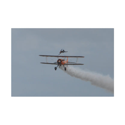 Single Wing Walker Flying Straight Forward With Smoke, With The Person Laying Sideways, Matte Canvas, Stretched, 0.75" - The Trio Synergize Group