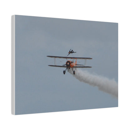Single Wing Walker Flying Straight Forward With Smoke, With The Person Laying Sideways, Matte Canvas, Stretched, 0.75" - The Trio Synergize Group