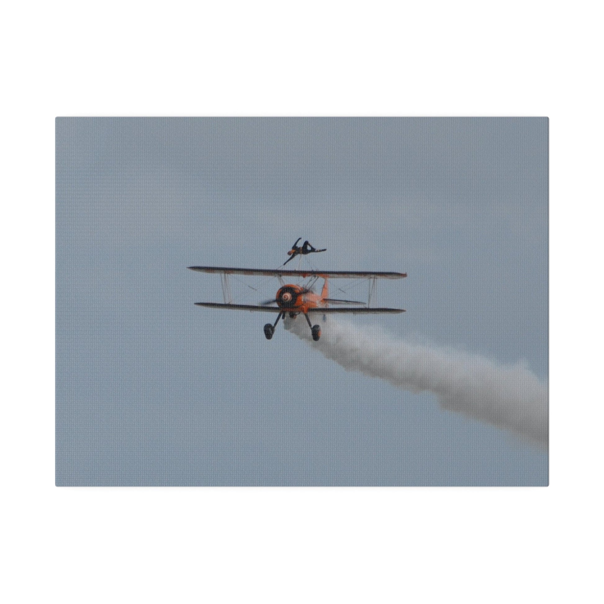 Single Wing Walker Flying Straight Forward With Smoke, With The Person Laying Sideways, Matte Canvas, Stretched, 0.75" - The Trio Synergize Group