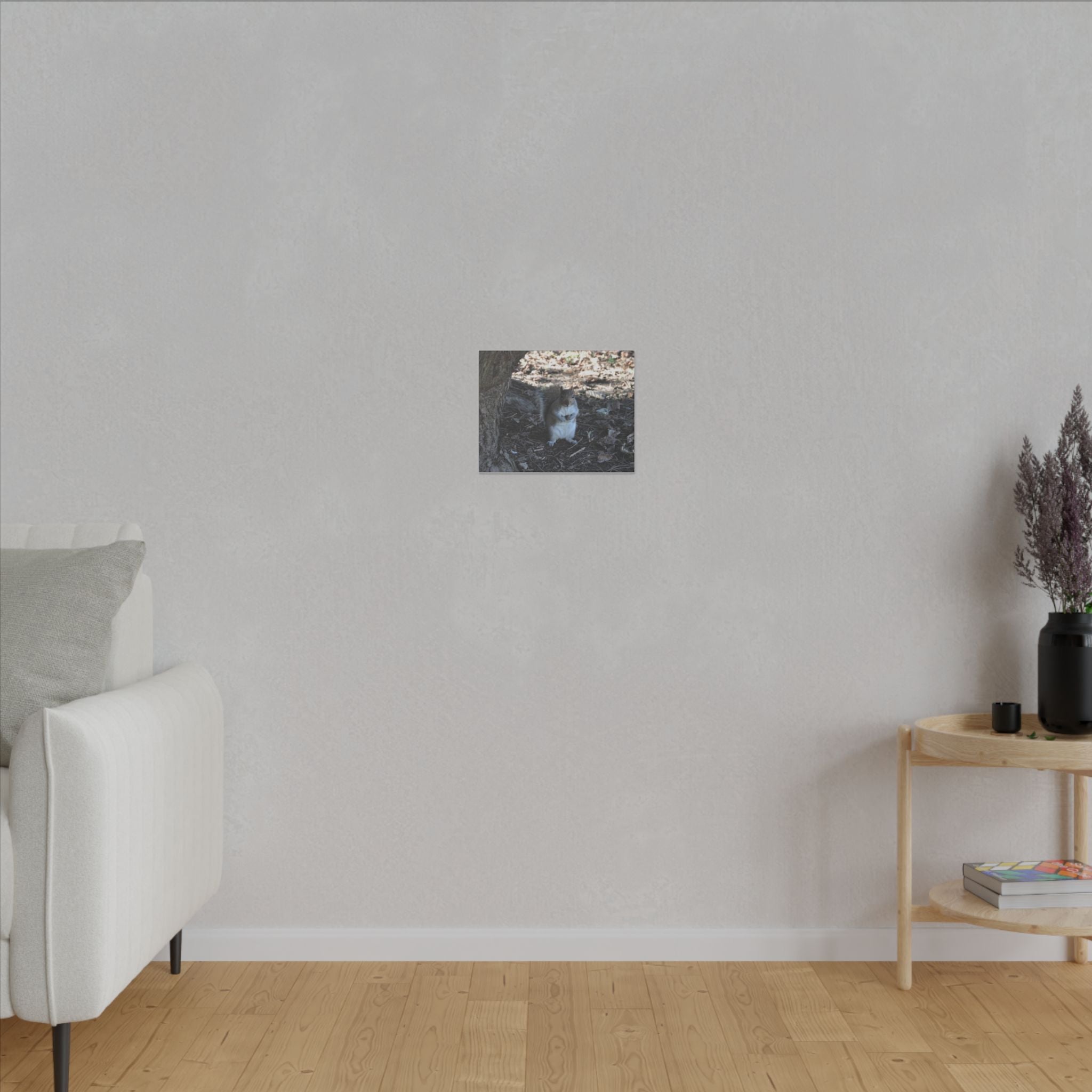 Squirrel Standing Next To A Tree, Holding A Nut Close Up Canvas - The Trio Synergize Group