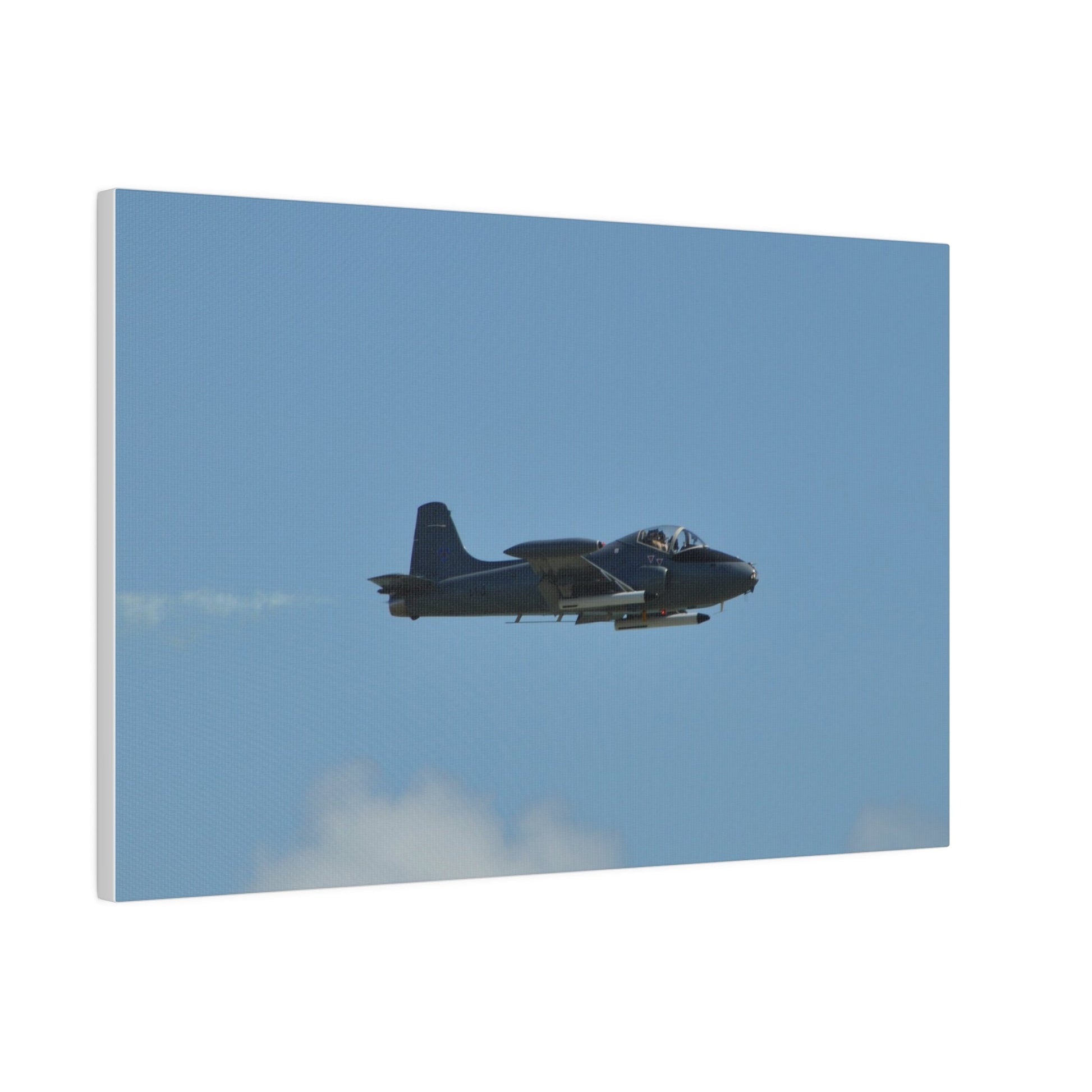 Strikemaster Flying From The Left With Smoke, With Front And Side View, Matte Canvas, Stretched, 0.75" - The Trio Synergize Group