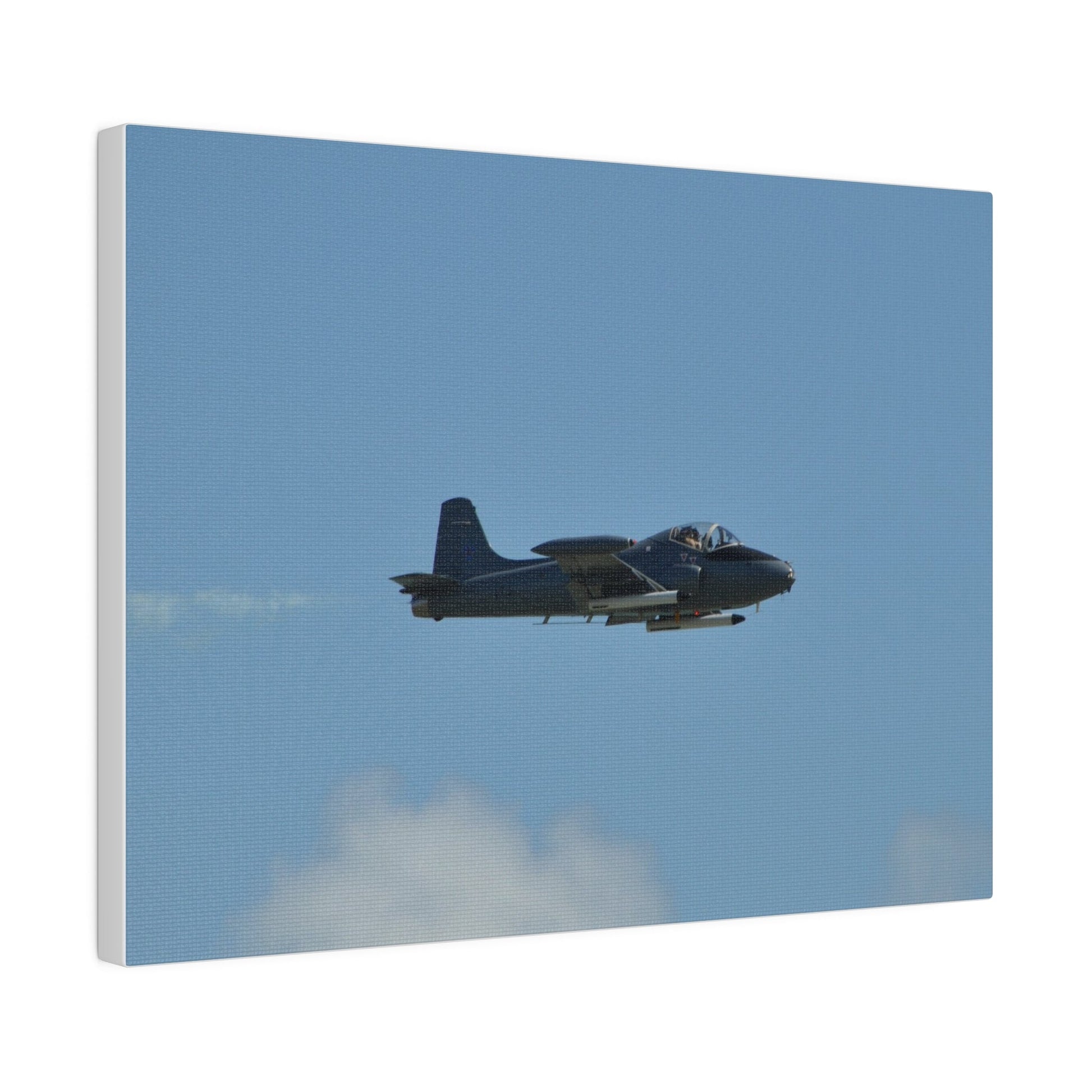 Strikemaster Flying From The Left With Smoke, With Front And Side View, Matte Canvas, Stretched, 0.75" - The Trio Synergize Group
