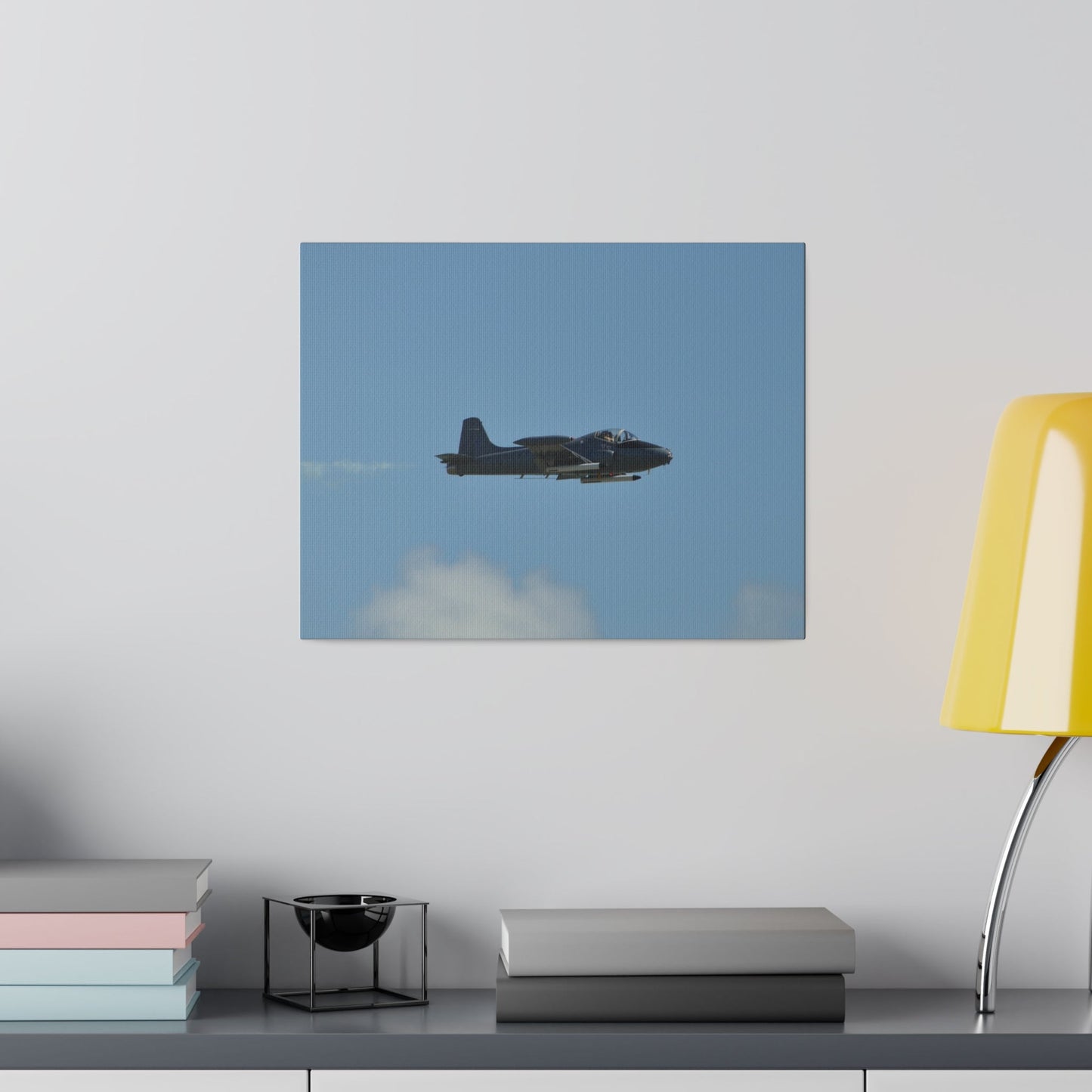Strikemaster Flying From The Left With Smoke, With Front And Side View, Matte Canvas, Stretched, 0.75" - The Trio Synergize Group