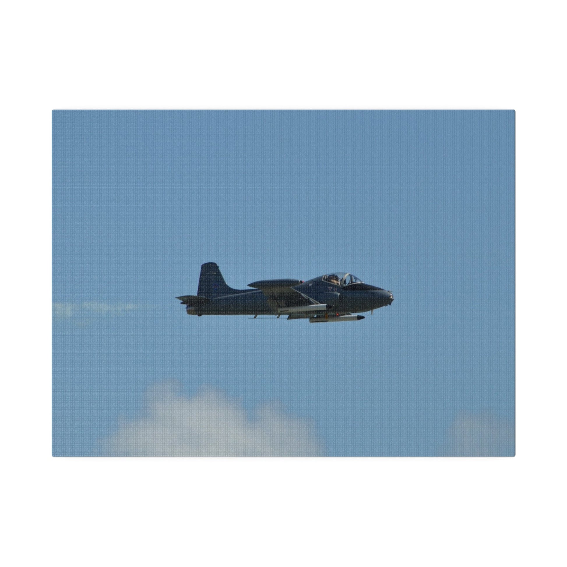 Strikemaster Flying From The Left With Smoke, With Front And Side View, Matte Canvas, Stretched, 0.75" - The Trio Synergize Group