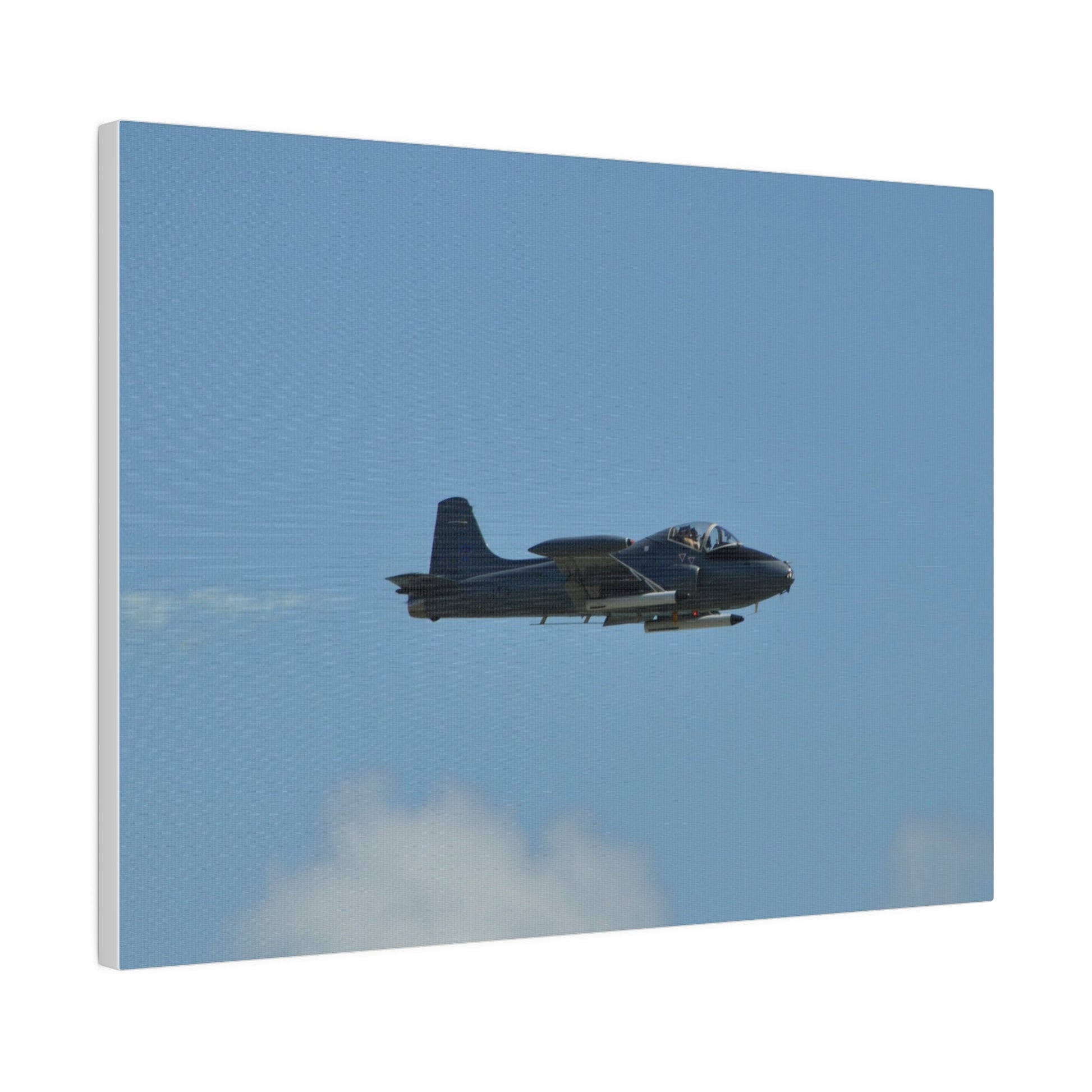 Strikemaster Flying From The Left With Smoke, With Front And Side View, Matte Canvas, Stretched, 0.75" - The Trio Synergize Group
