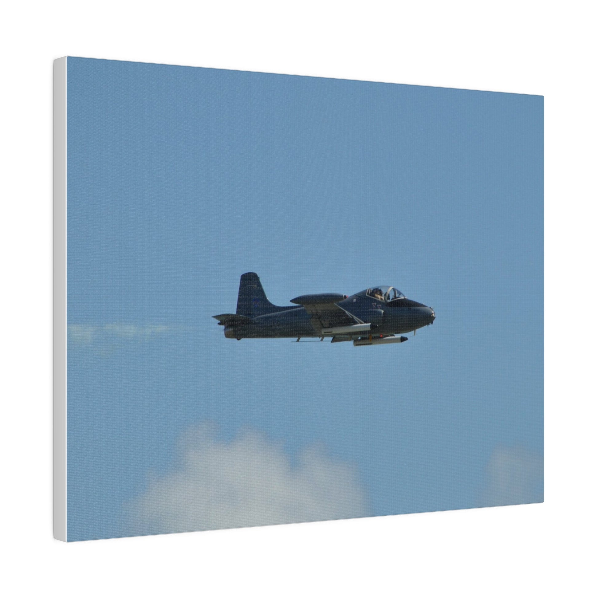 Strikemaster Flying From The Left With Smoke, With Front And Side View, Matte Canvas, Stretched, 0.75" - The Trio Synergize Group