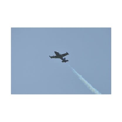 Strikemaster Flying From The Right With Smoke And A View Of The Undercarriage, Matte Canvas, Stretched, 0.75" - The Trio Synergize Group