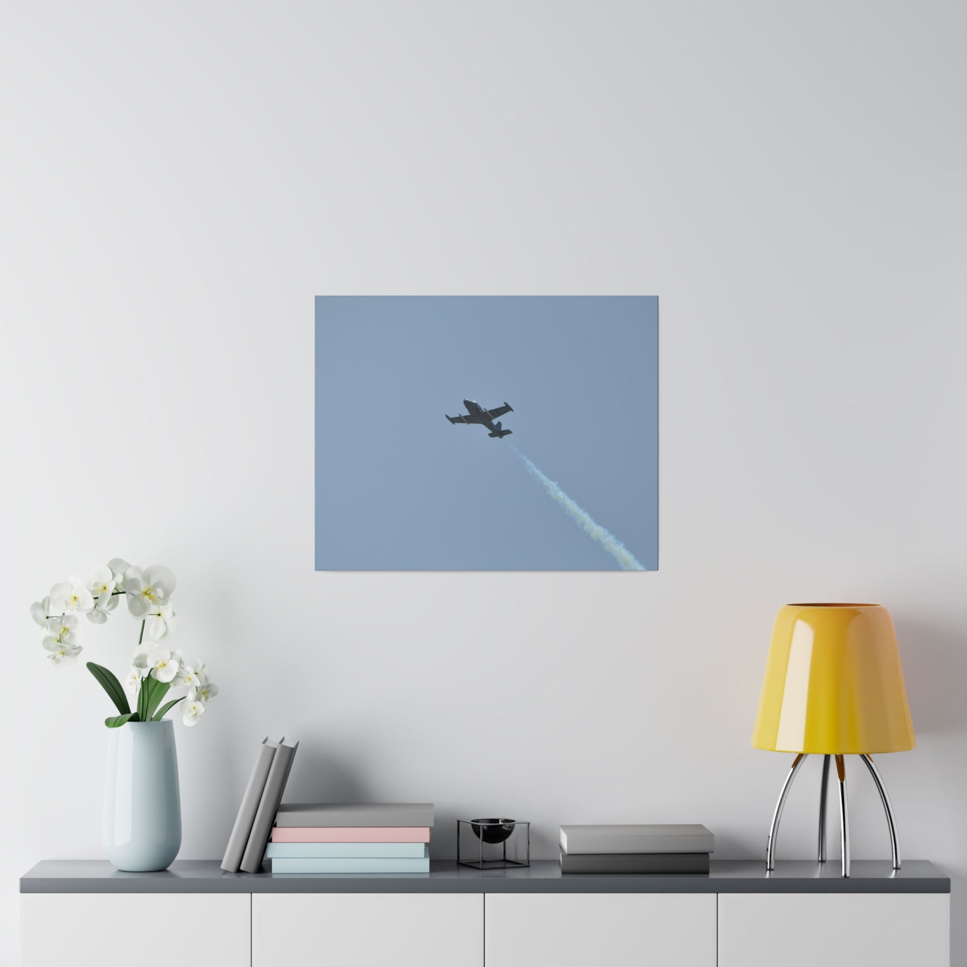 Strikemaster Flying From The Right With Smoke And A View Of The Undercarriage, Matte Canvas, Stretched, 0.75" - The Trio Synergize Group