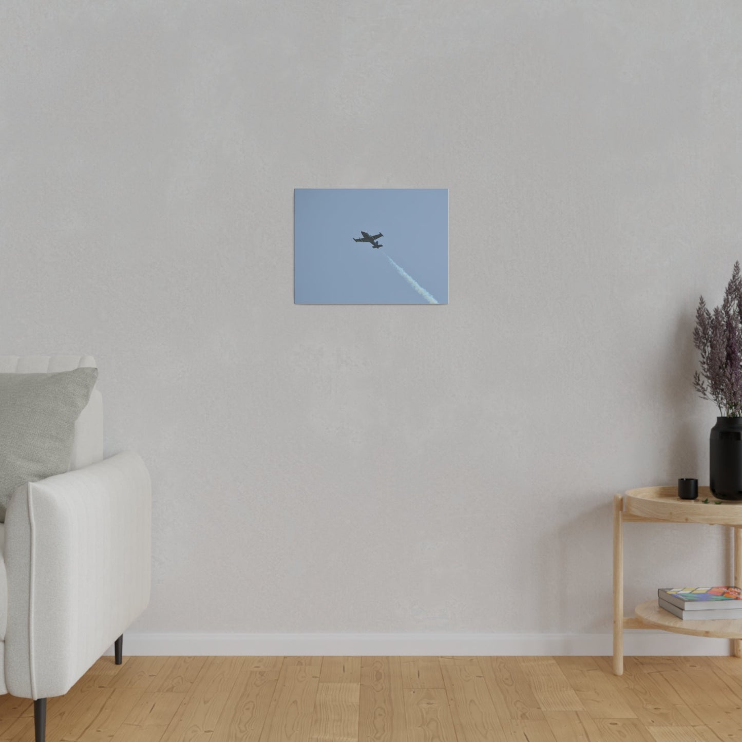 Strikemaster Flying From The Right With Smoke And A View Of The Undercarriage, Matte Canvas, Stretched, 0.75" - The Trio Synergize Group