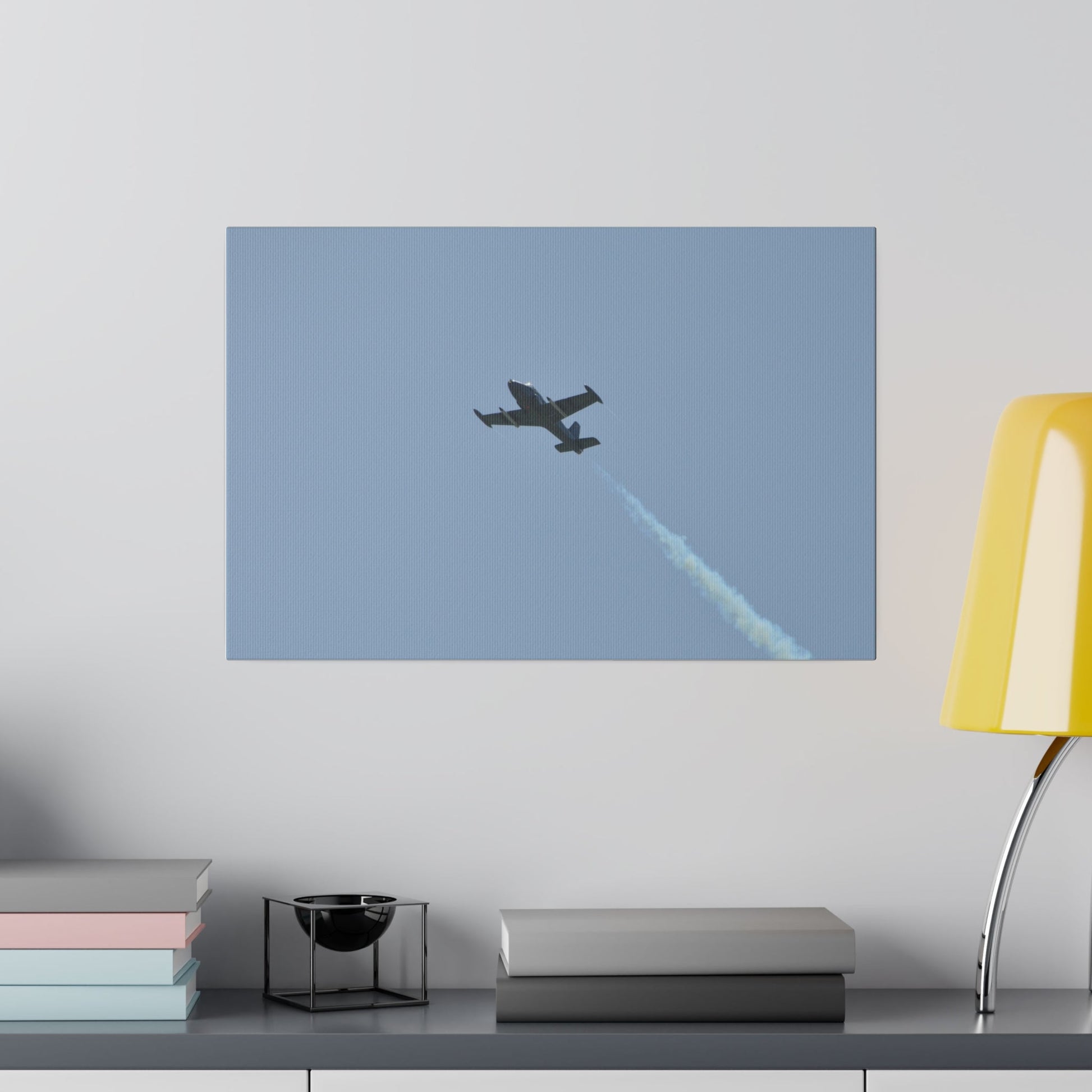 Strikemaster Flying From The Right With Smoke And A View Of The Undercarriage, Matte Canvas, Stretched, 0.75" - The Trio Synergize Group