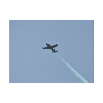 Strikemaster Flying From The Right With Smoke And A View Of The Undercarriage, Matte Canvas, Stretched, 0.75" - The Trio Synergize Group