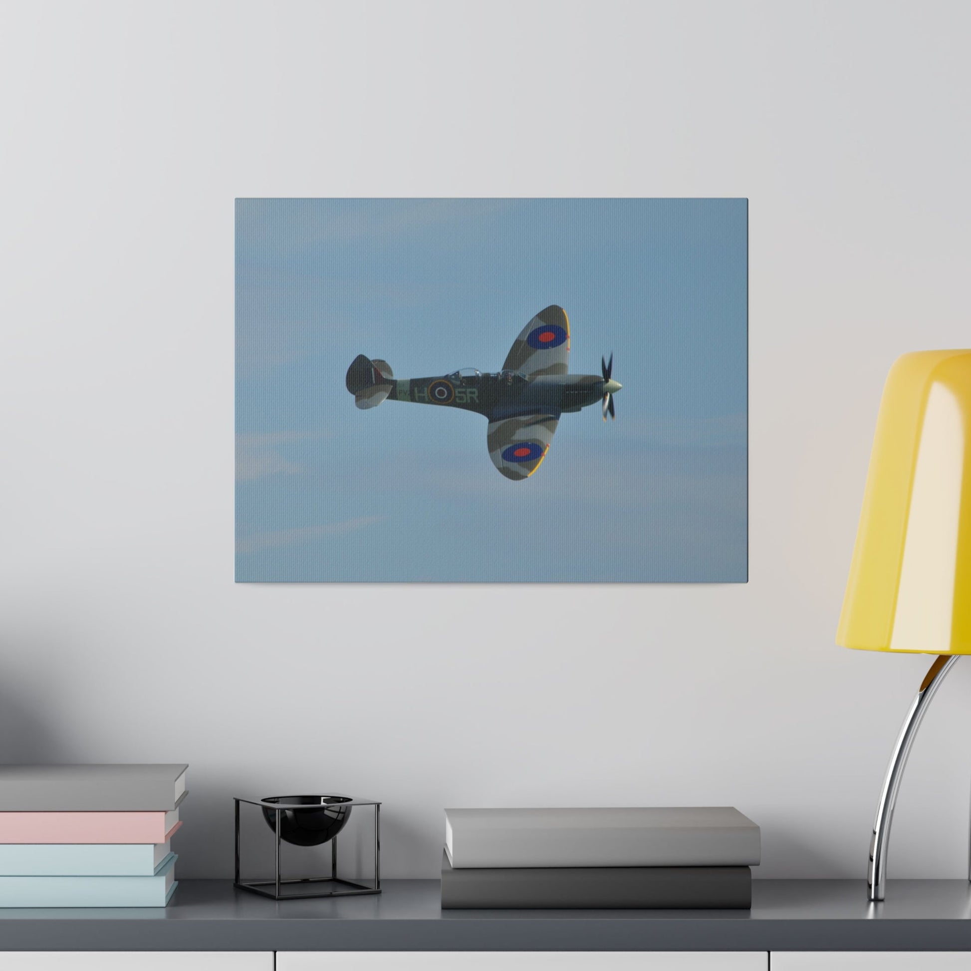Supermarine Spitfire Two - Seater Flying From The Left With A Slight Angle Close Up, Matte Canvas, Stretched, 0.75" - The Trio Synergize Group